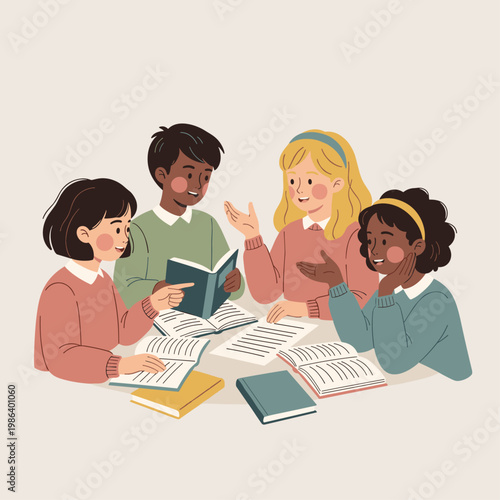 Diverse group of people studying together.