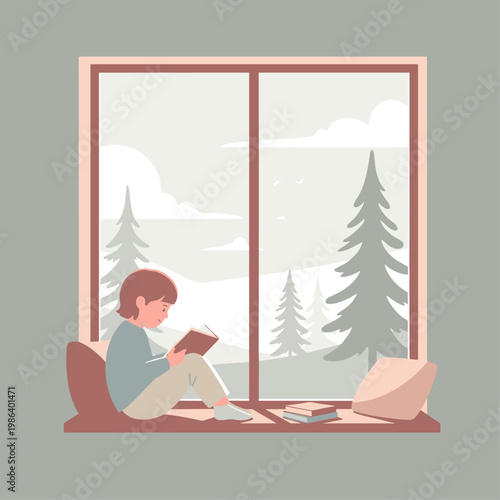 Woman Sitting Reading Book Indoors.