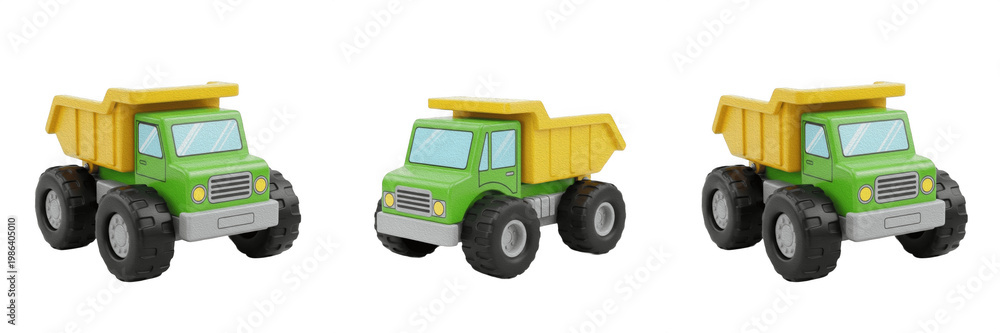 Obraz premium Yellow Toy Dump Truck PNG - Plastic Construction Vehicle for Kids Play