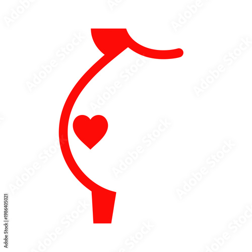 Pregnant belly icon with red heart symbol, love and care concept