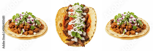 Fotografija Mexican Tacos Set: Traditional Beef Carne Asada Street Tacos with Cilantro and O