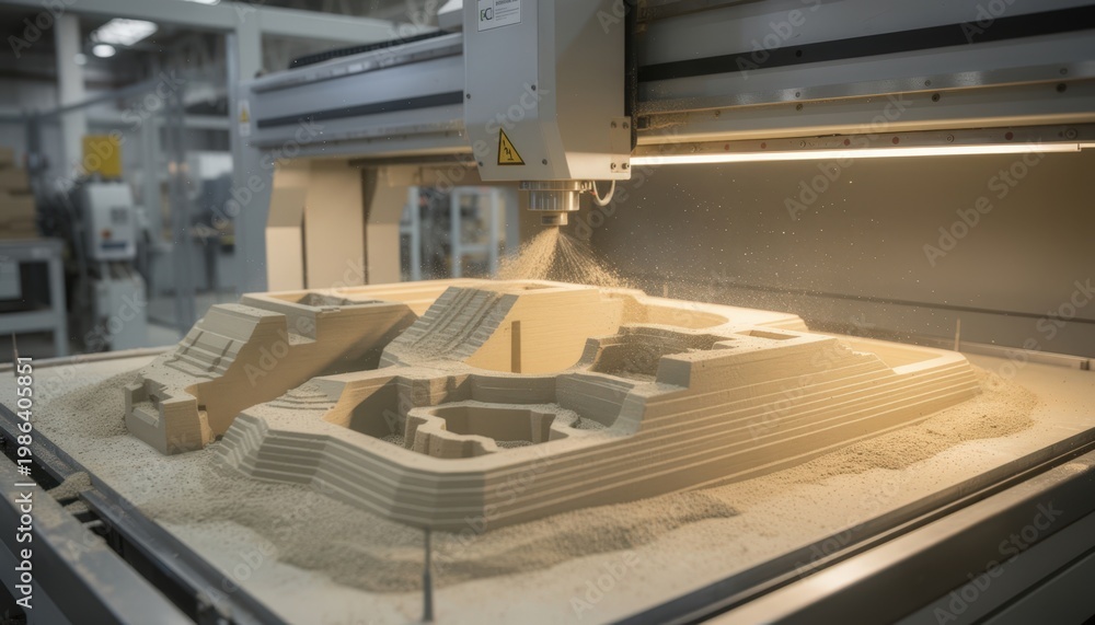 Fototapeta premium Medium shot of a 3D printer fabricating intricate machine nozzles with precision highlighting advanced additive manufacturing in industrial production.