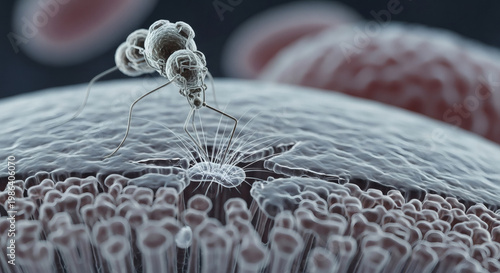 Close-up, microscopic view of a mosquito piercing skin to feed, highlighting biological detail and the risk of disease transmission