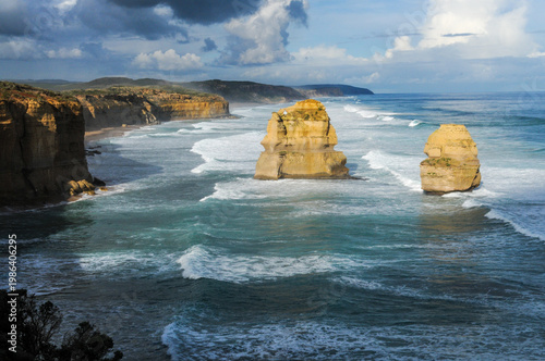 Outdoor landscape scene of the famous twelve apostles along the great ocean road in Southern Australia.