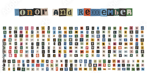Ransom Note Style Alphabet and Numbers for Memorial Remembrance Tribute Graphics