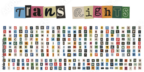 Trans Rights Ransom Note Typography, LGBTQ Activism Ransom Letter Font