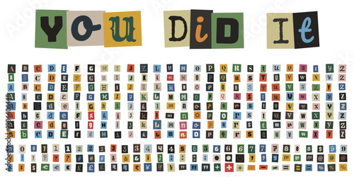 Anonymous Ransom Note Style Alphabet and Numbers for True Crime Graphics and Congratulations Message
