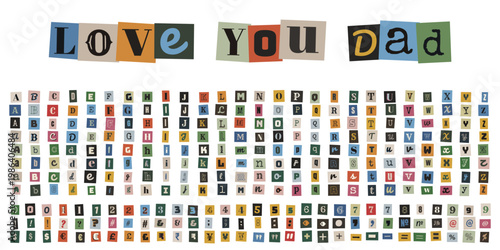 Ransom note style cutout letters and numbers for Father's Day card DIY collage