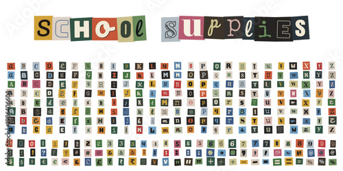 Ransom note style cutout letters and numbers for school supplies and creative scrapbooking