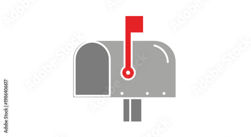 Classic American Mailbox with Red Flag, Isolated on White Background