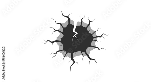 Cracked Hole on White Background