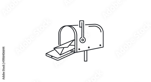 Open Mailbox with Letter Inside, Simple Line Art Icon