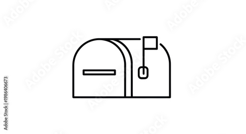 Simple Line Art Icon of a Mailbox with Flag
