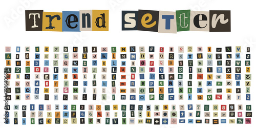 Anonymous ransom note typography with magazine cutout letters and numbers for creative punk zine design