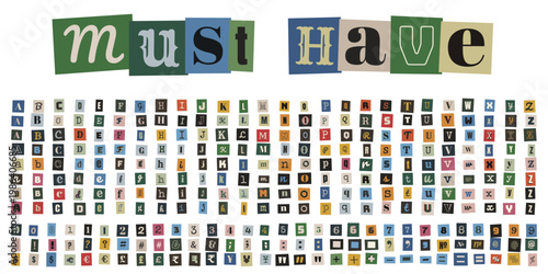 Vintage magazine cutout alphabet for ransom note style true crime graphics and collage art