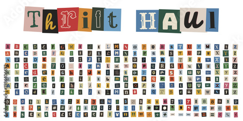 Vintage magazine cutout letters and numbers for thrift haul video thumbnails and DIY scrapbook design