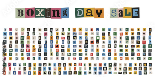 Ransom Note Style Boxing Day Sale Typography with Cutout Alphabet Letters