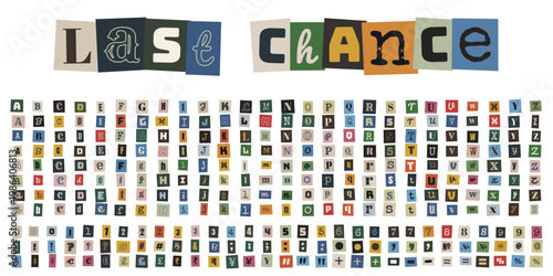 Vintage magazine cutout letters and numbers for true crime mystery and anonymous ransom note collage