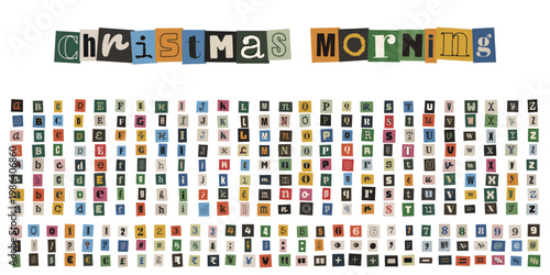 Christmas Morning Ransom Note Alphabet with Cutout Magazine Letters and Numbers for Holiday DIY Crafts