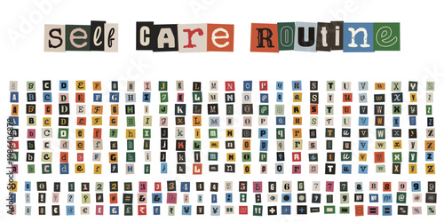 Ransom Note Style Alphabet for Mental Health Journaling and Self Care Routine Scrapbook