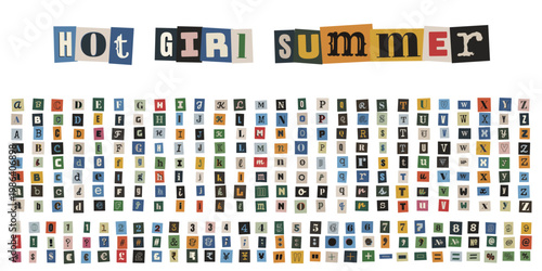 Ransom note alphabet kit with collage letters and numbers for Y2K aesthetic zine design