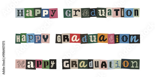 Ransom Note Style Happy Graduation Text Graphics for Edgy Party Invitations