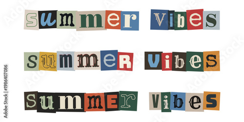 Summer Vibes Ransom Note Typography for Retro Scrapbooking and Collage Art