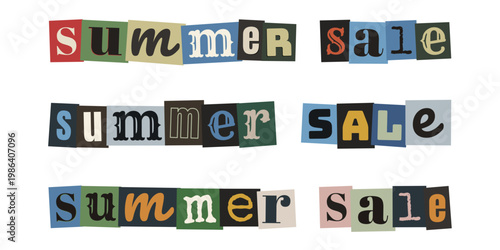 Ransom Note Style Summer Sale Typography, Vintage Cutout Lettering for Retail Promotion