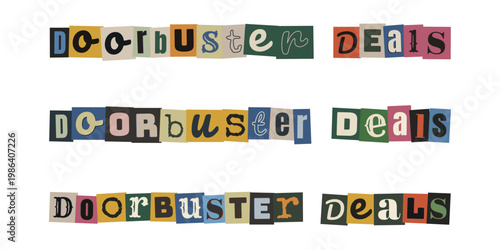 Ransom Note Style Doorbuster Deals Text for Black Friday Retail Sales