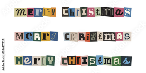 Merry Christmas Ransom Note Style Text Cutout Letters for Secret Santa Greeting