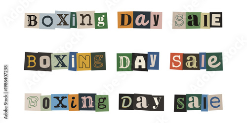 Boxing Day Sale Ransom Note Style Typography, Retro Cutout Lettering for Retail Promotion