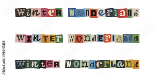 Ransom note style winter wonderland text cutout letters for holiday scrapbooking and DIY crafts