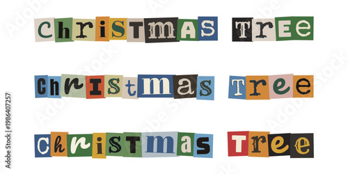 Ransom note style Christmas tree text collage for edgy holiday party invitations