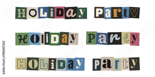 Ransom Note Style Holiday Party Text Graphics with Cutout Letters for Secret Santa and Mystery Events