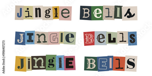 Jingle Bells Ransom Note Style Typography, Christmas Holiday Ransom Lettering Art
