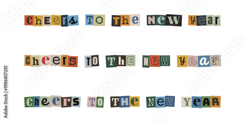 Cheers to the New Year Ransom Note Style Typography for Party Invitations