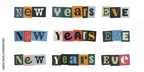 New Years Eve Ransom Note Typography, Anonymous Letter Style Holiday Graphics