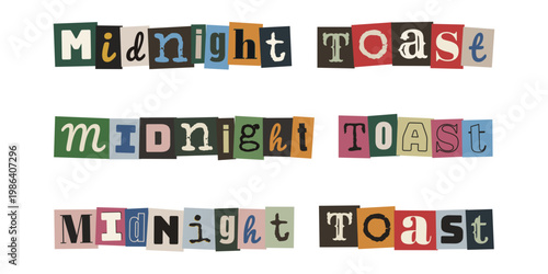 Midnight Toast Ransom Note Style Typography for New Years Eve Party Graphics