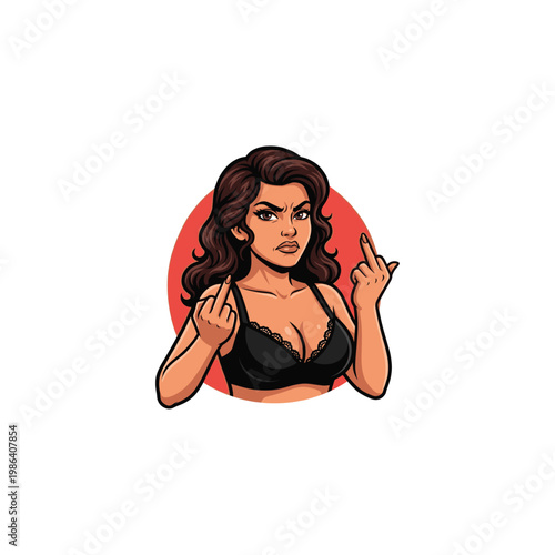 Angry Woman Showing Middle Finger – Bold Attitude Female Cartoon Illustration
