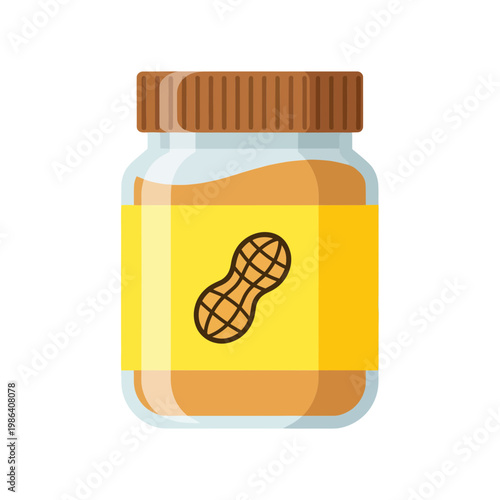 Peanut Butter Jar with Peanut Icon - Flat Design Illustration