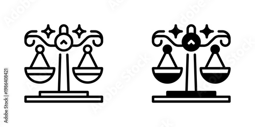 Balanced Scales Vector Line Icon for Law and Legal