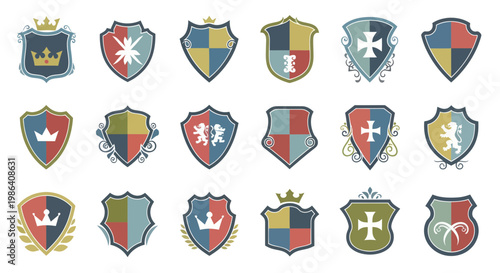 Heraldic Shields Collection: Crests, Emblems, and Coats of Arms Vector Icons