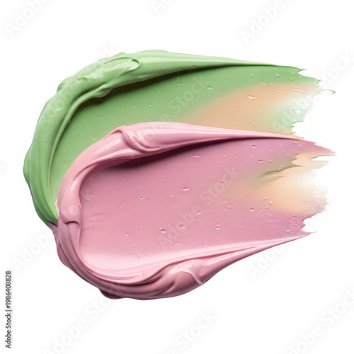 a smear of pink and green cream isolated on transparent background