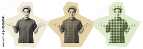 Asian Male Nurse Shrugging in Halftone Pop Art Style Graphic Illustration