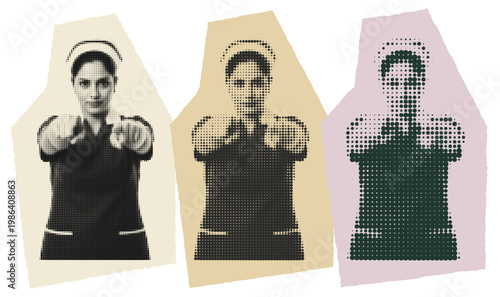 Pop Art Nurse Recruitment Poster Graphic, Healthcare Worker Halftone Illustration