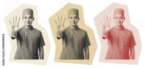 Young Asian Male Nurse Showing Five Fingers for Hand Hygiene Awareness Campaign Graphic