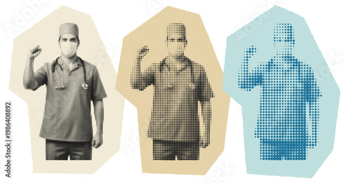 Male Nurse in Scrubs with Stethoscope Halftone Pop Art Graphic Illustration