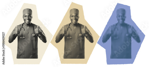 African American Male Nurse Halftone Pop Art Collage Graphic
