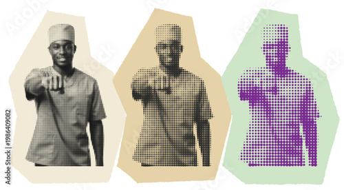 African American Male Nurse Halftone Pop Art Collage for Medical Recruitment
