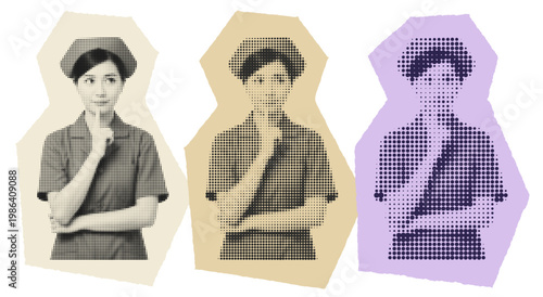 Thinking Nurse Pop Art Halftone Illustration, Healthcare Professional Medical Staff Concept